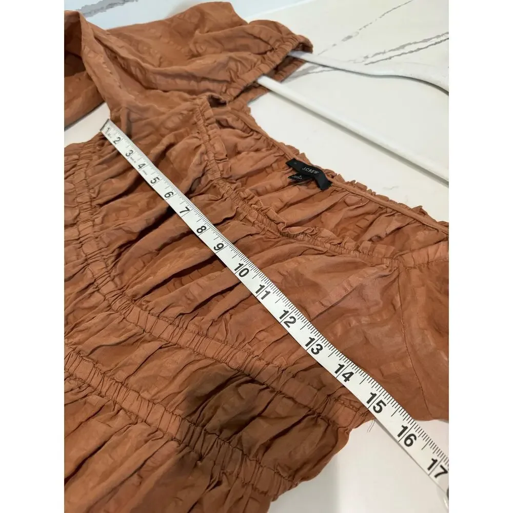 J. Crew Puff Sleeve Cotton Top Brown Size‎ Large Cropped
